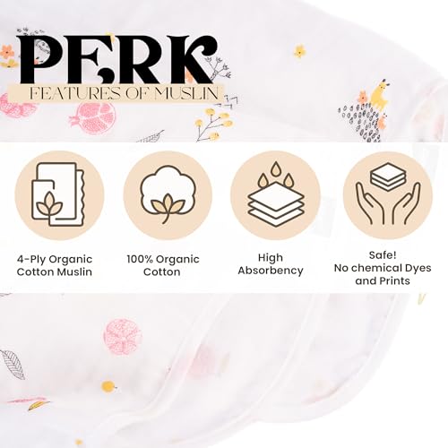 Image of HABER Organic Cotton Muslin Baby Bath Towel 70x70 Pack of 2|4 Layer Ultra Soft Skin Safe Muslin | Highly Absorbent Quick Dry Newborn Towel for Sensitive Skin | Gentle Towel for Infants & Toddlers