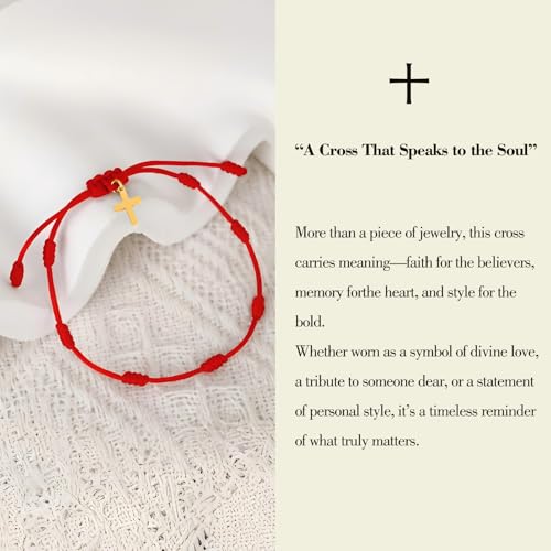 String Bracelet for Women & Men – Kabbalah Protection Jewelry with 7 Knots and Christian Cross Design, Adjustable Spiritual Gift, Friendship Wristband for Good Luck (Pulsera Roja para Mujer)3