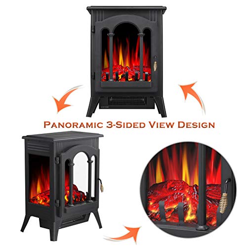 R.w.flame Infrared Electric Fireplace Stove, 16" Freestanding Fireplace Heater, Realistic Flame Effects, Adjustable Brightness And Heating Mode, Overheating Safe Design, 1000W/1500W, Black #TOP2