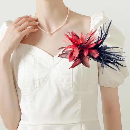 oshhni Broche de penas vintage, broche de flores, decoração de cabelo, joias para mulheres, broche d