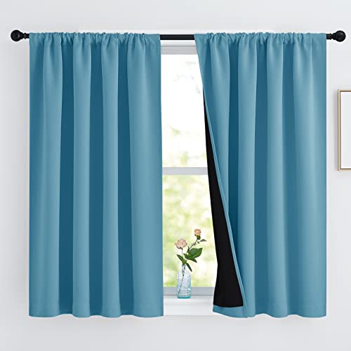 NICETOWN Bedroom Full Blackout Curtain Panels, Super Thick Insulated Rod Pocket Window Covers, Blackout Draperies with Black Liner for Short Window (Biscotti Beige, Set of 2 PCs, 52 by 45-in