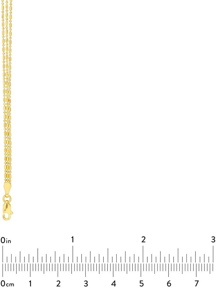 JewelryWeb 14k Yellow Gold Triple Strand Bead And Rice Adjustable Necklace 18 Inch Strand Necklace for Women