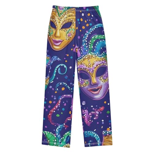 ZZXXB Colorful Mardi Gras Boys Long Pants Soft Trousers Elastic Waist Kids Lounge Bottoms with Pockets S-XL