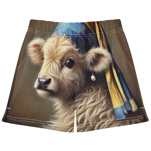 Girls Lounge Shorts Vintage Cow Pearl Earring Print Cute Athletic Pajama Comfy Youth Summer Clothes, X-Small