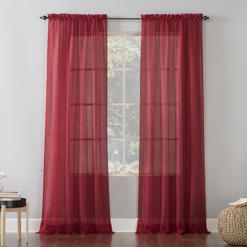No. 918 Erica Crushed Sheer Voile Rod Pocket Curtain Panel 51 x 84 Red