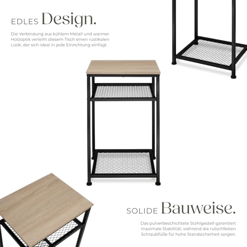 tectake® Beistelltisch Holz und Metall, Couchtisch mit Stauraum auf 3 Ebenen, Tisch Deko Wohnzimmer Möbel, Blumenständer… – Ansicht 3