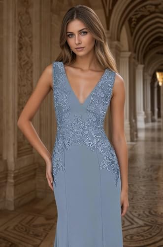 Mermaid Mother of The Bride Dresses for Wedding Lace Long Formal Gown V Neck Evening Dress3