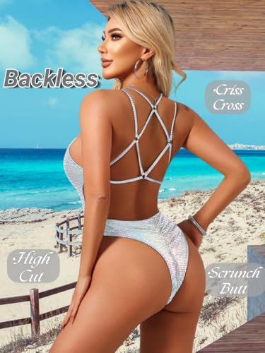Image of ShawGobow Sexy Swimsuit for Women,Backless Scrunch Butt High Cut Monokini,One Piece Cheeky Bathing Suit Beach Pool Party