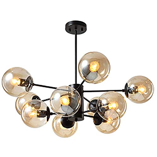 Lustre en verre transparent de style industriel avec 8 globes ambrés