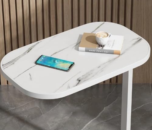 Image of Owme Adjustable Table Stands Couch Side Table, Swivel TV Tray Table, 360 Top Moving C-Shaped End Table, Small Center Table for Home Office Balcony | Storage Organizer - White, Rectangular