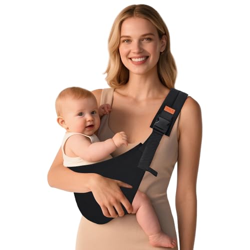 Biabyio Baby Sling Carrier, Baby Carrier Newborn to Toddler with Adjustable Strap, Non-Slip Baby Half Wrapped Sling Hip Carrier 10-30lbs, Black