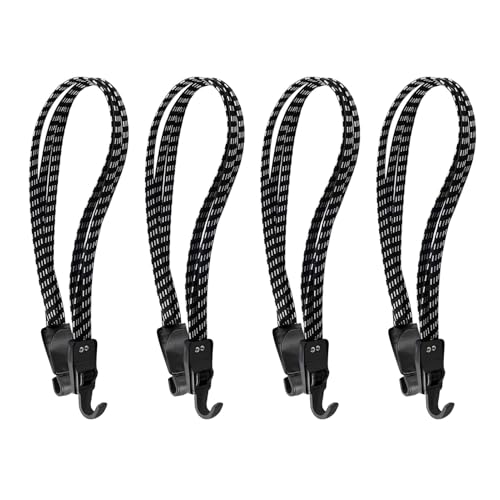 4 Pezzi Cinghie Elastiche per Bicicletta, Cinghia Elastica per Moto, Cinghia Elastici per Bagagli 65cm con Ganci Doppi, Fascia Fissaggio Luggage Regolabile 3 in 1 per Trasporto Tende Scatole Oggetti