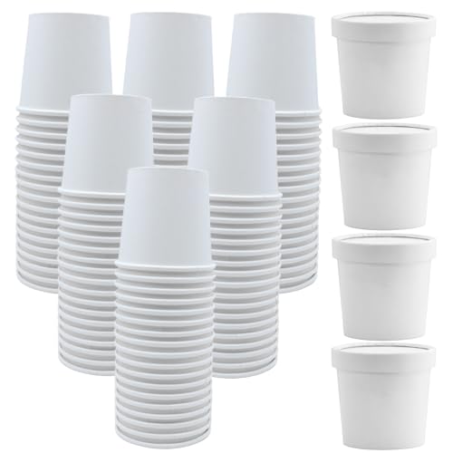 Zentriqlla 60 Pack 12 oz White Paper Ice Cream Cups with Lids To Go Soup Containers Dessert Bowl Microwave and Freezer Safe Food Storage Bowls for Parties Christmas Takeout Picnics