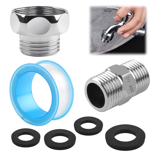 YPLonon 2Pcs Stainless Steel Shower Hose Connectors G3/4 Female to G1/2 Male Shower Hose Extension Adapter 1/2 Inch Threaded Pipe Connection with Rubber Rings for Shower Hose and Tap