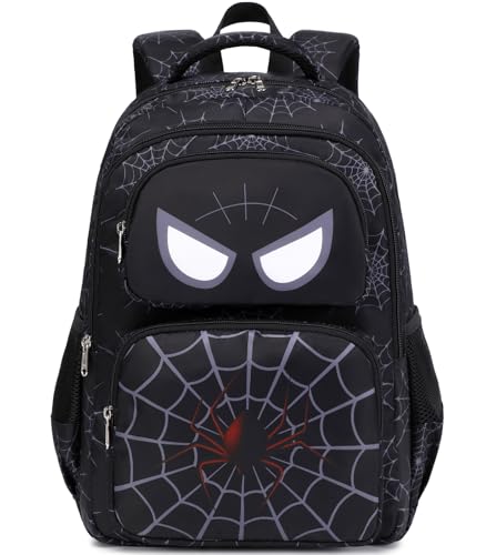 JIANYA Kids Backpack for School Boys, Spider School Bag for Elementary Kids Children, Black
