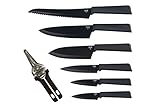 Kuhn Rikon 13-Piece Knife and Snips Colori+ Cutlery Set, Black - 6 Knives, 6 Knife Sheaths, 1 Snips - Japanese Stainless Steel - Everything You Need to Cut, Chop and Trim
