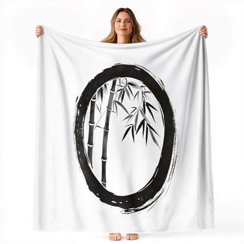 Kuscheldecke 130 x 150 cm Flauschig Couch Überwurf Decke Fleecedecke Tagesdecke Kuschelige Weiche, Minimalistische Tuschemalerei Bambus Muster Decke Sommer Herbst Winter Vier Jahreszeiten, Weiß