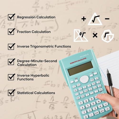 KK-82MS-D Calculadora Científica Portátil,Calculadora Funcional Científica de Ingeniería,con 240 Funciones y Pantalla de Dos líneas,para Estudiantes,Maestros,Oficina de Negocios,Casa (Verde) - imagen 3