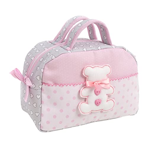 FILET - Beauty Case con Maniglie e Cerniera, con Ricamo a Forma di Orsetto, Realizzato in Cotone Imbottito, Ideale per i Prodotti per la Cura del Bebè, Made in Italy, Colore Grigio e Rosa