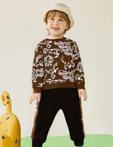 Image of Toddler Boys Dinosaur Sweatshirt and Jogger Pants Outfit Set, Ages 2-10