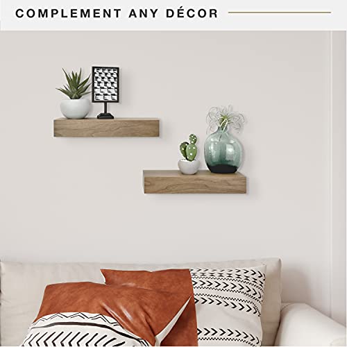 Image of MCS Floating Shelf, Room Decor Wooden Shelf, Walnut Woodgrain, 12 x 4 Inch, Set of 2