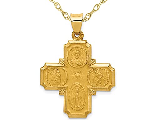 Gem And Harmony Four Way Cross Medal Pendant in 14K Yellow Gold