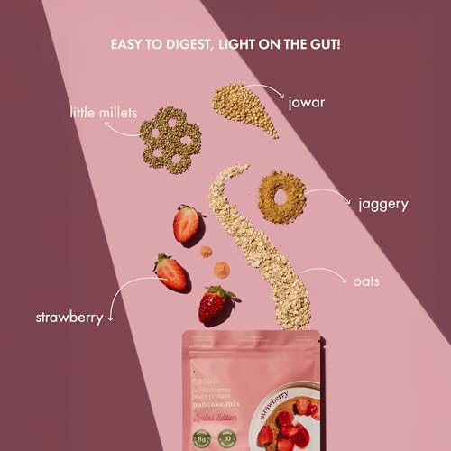 Image of Cosmix No-Nonsense Protein Pancake | 8g Protein /Serving | Instant Breakfast with Supergrain Blend (Oats, Jowar, Kodo, Little Millet) | Pancake Mix | No Maida, No Refined Sugar | Limited Edition | Strawberry - 200g