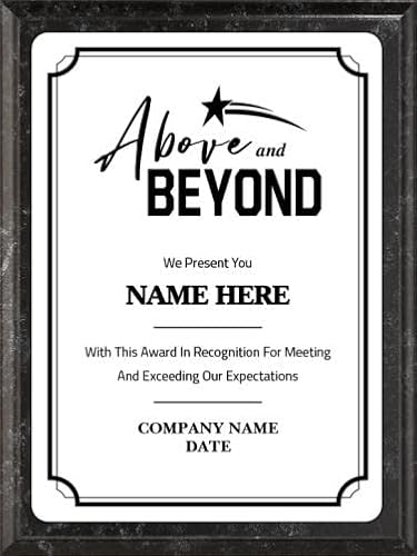 Crown Awards 6x8 Above & Beyond Predesigned Template Black Marbleized Plaque with White Metal Plate