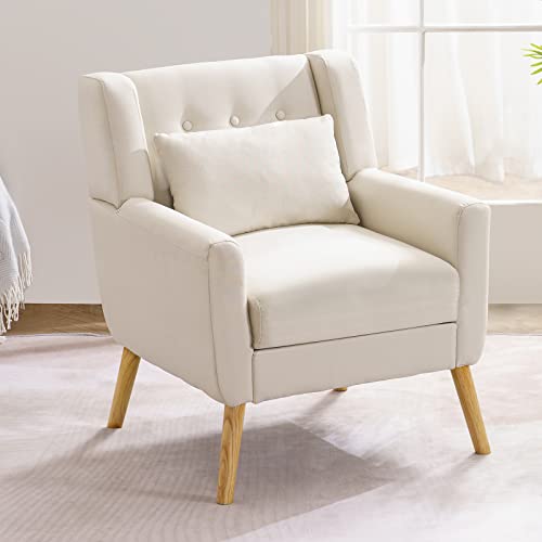 Idealismliving Accent Chair, Living Room Chair With Upholstered Button Tufted, Sofa Chair With Solid Wood Legs, Mid Century Modern Armchair Reading Chair For Bedroom, Living Room, Study Room (Beige) #TOP5