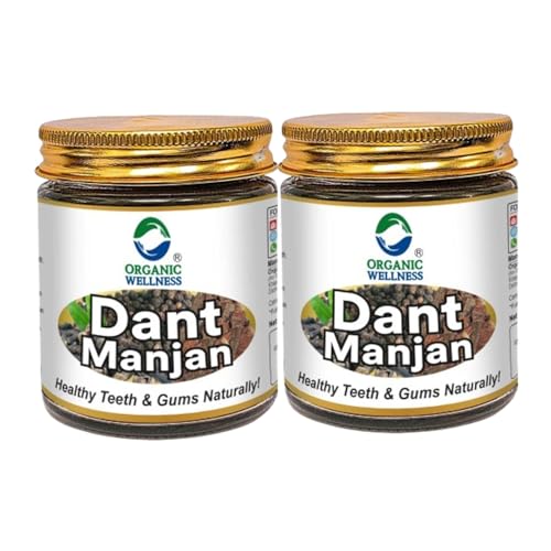 Image of ORGANIC WELLNESS Dant Manjan Tooth Powder 50 Gram Bottle II Bad Breath II Teeth Whitening (Pack of 2)