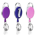 Vicloon Retractable Badge Reels, 3 Pcs Reel Clips Extendable Key Chain Lanyard Belt Clip for ID Card Badge Holder (Pink, Purple, Dark Blue)