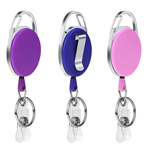 Vicloon Retractable Badge Reels 3 Pcs Reel Clips Extendable Key Chain Key