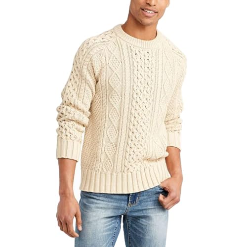 Runcati Mens Long Sleeve Cable Knit Pullover Sweater Fisherman Twist Patterned Crewneck Sweater