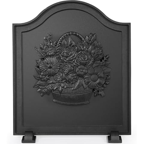 Firebacks for Fireplace,Cast Iron Fireback with Feet,Fireplace Back Plates,Heat Insulation Flower Fireplace Heat Reflector for Wall Protection 20''(H) x 17"(W) Cover
