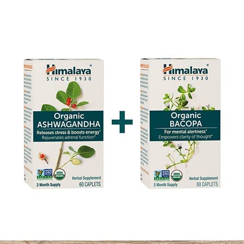 Himalaya Organic Ashwagandha + Organic Bacopa Brain Booster Kit, Ashwagandha 670 mg for Energy Boost & Stress Relief + Bacopa 750mg Nootropic Brain Booster for Mental Focus, Memory and Clarity