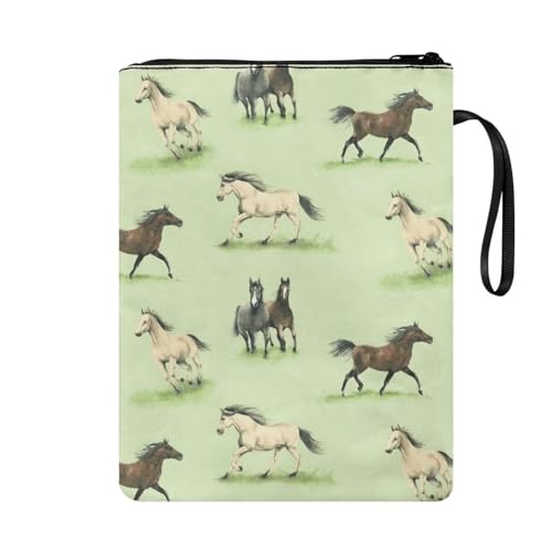 NETILGEN Horse Green Book Sleeve Cover with Zipper Reusable Book Protector Paperback Book Cover Washable Fabric Book Pouch Cover with Pocket - Image 2