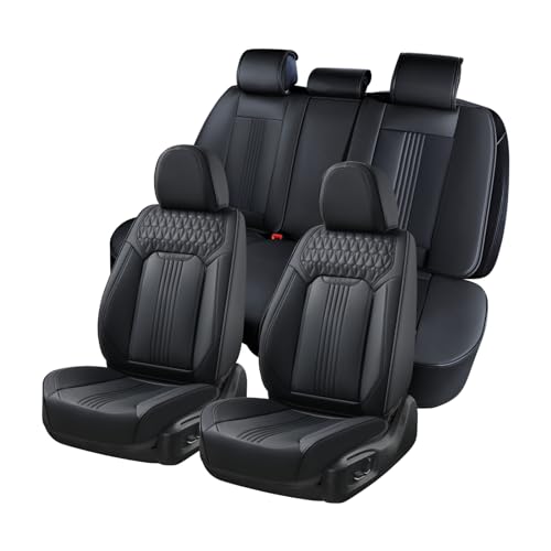 Image of Coverado Seat Covers, Car Seat Covers Full Set, Black Seat Cover, Front Seats Back Seat Cover, Waterproof Car Seat Cushion,Leather Car Seat Protector Universal Fit Most Cars