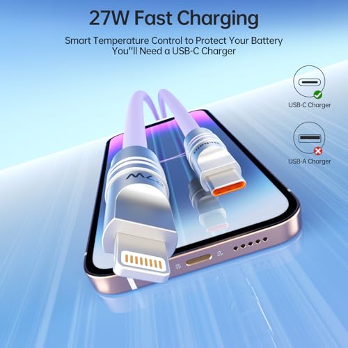 Câble USB C vers Lightning de 2m pour iPhone 11 Pro Max, cordon de charge violet pack de 2 - 2