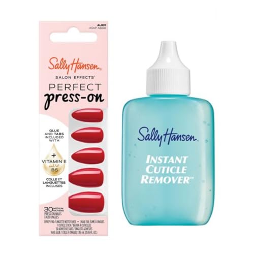 Sally Hansen Instant Cuticle Remover and Salon Effects ASAP Apple Press On Nails Kit, Nail Treatment and Manicure Set