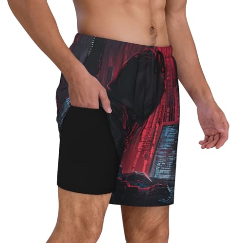 Hacker Attack Mens Double Polyester Swimsuit Trunks Swim Shorts with Compression Liner and Patch Pocket.3