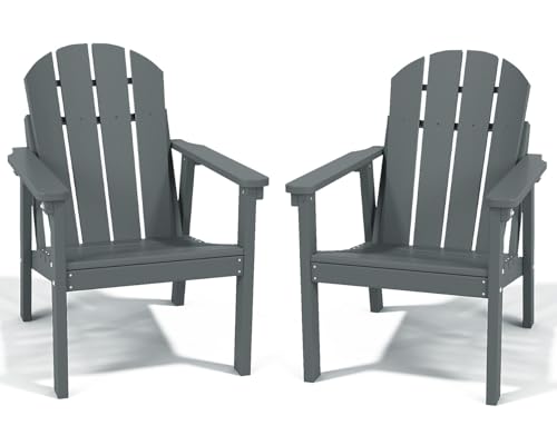FOLAWO Adirondack Chair Set of 2, All Weather HDPE Fire Pit Chairs, Oversized Plastic Adirondack Chair for Outdoor, Balcony, Deck, Backyard, Patio, Garden, Poolside, Lawn Grey