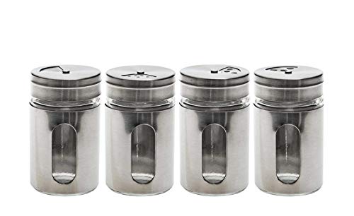 for friends Gewürzstreuer 4er-Set aus Edelstahl mit Sichtfenster aus Glas & mit Dreh-Deckel | Höhe 8 cm & Durchmesser 5 cm | Gewürzdosen Salzstreuer Pfefferstreuer aus Metall 4-teilig in Silber