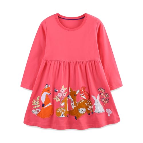 Girls Long Sleeve Dress Christmas Cartoon Round Neck Party Casual Shirt Dress