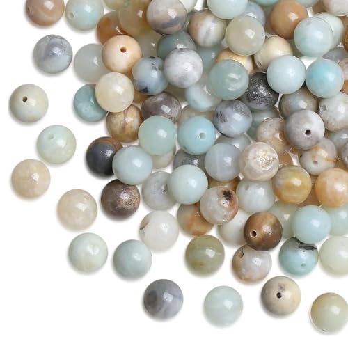 QEDBOJE 60 pezzi Perline di Pietra Amazzonite Naturale, Perline Rotonde per Gioielli per Collana Fai-Da-Te (6mm)