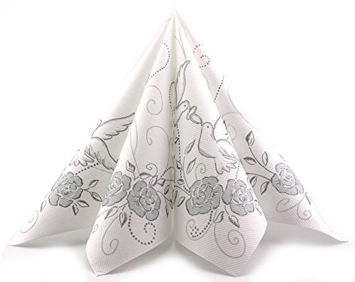 Finemmark Lot de 12 serviettes de table en papier Airlaid Blanc/argenté 40 x 40 cm Cover