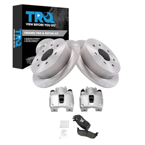 Image of TRQ Rear Brake Pad and Rotor Set Ceramic Calipers Compatible with 2000-2003 Ford F-150 2004 F-150 Heritage 1997-1999 F-250 1998 F-250