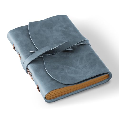 Image of RILIHO Leather Journal Notepad, Small Notebook 4.8x6.5 Inches, Mini Journal, Retro Premium Planner, Lined Diary Vintage Style, Ideal for Women and Men, Artists, Travelers, Navy Blue