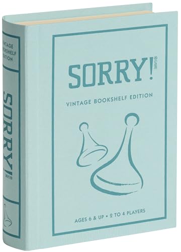 Sorry! Vintage Bookshelf Edition by WS Game Company - Classic Sorry Board Games Retro 1958 Design - Linen-Wrapped Book Case, Wooden Pawns & Full-Size Folding Board, Ages 6+, Suitable for 2-4 Players