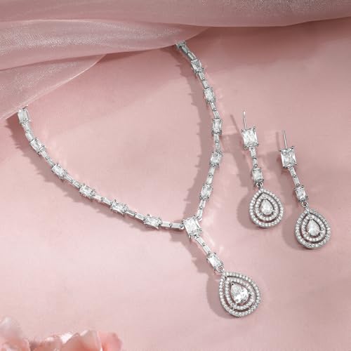 Image of Rubans Necklace Set American Diamond and Zirconia Statement Jewellery Gift for Women & Girls