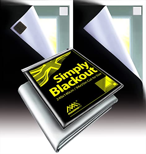 MaximoLife® Simply 100% Blackout | Blackout Blind for Any Window up to 240x140cm | 24X Hook & Loop Pads | 24X Nano Adhesive Pads | For Both Temporary and Permanent